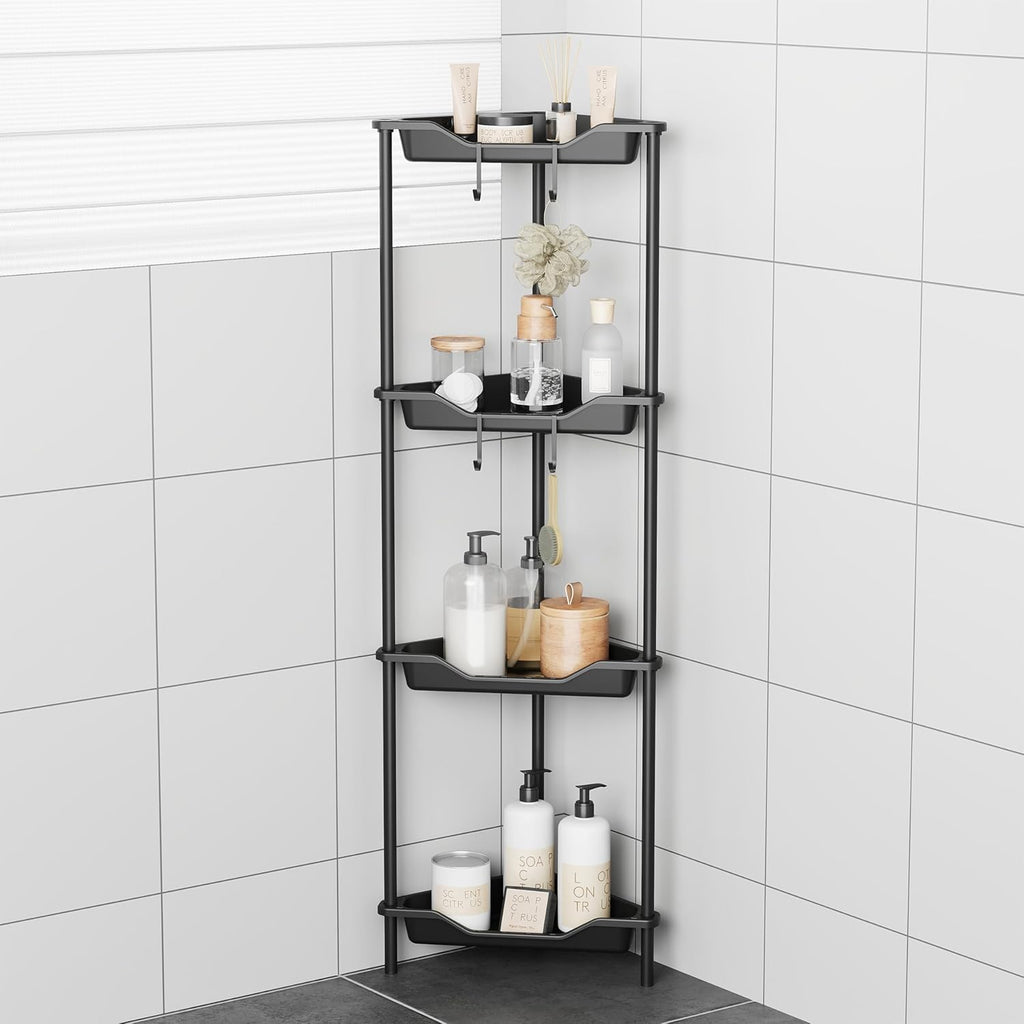 ODesign 4-Tier Corner Shower Caddy | Rustproof Organizer for Bathroom & Living Room - Black