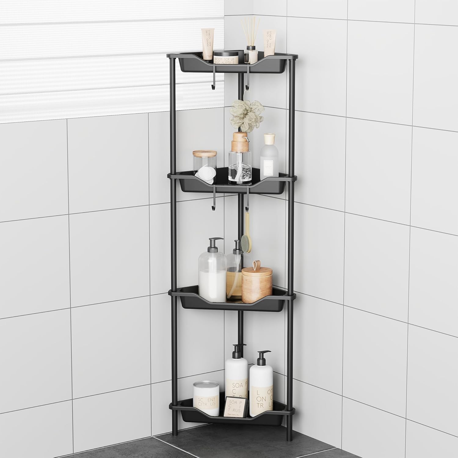 ODesign 4-Tier Corner Shower Caddy | Rustproof Organizer for Bathroom & Living Room - Black