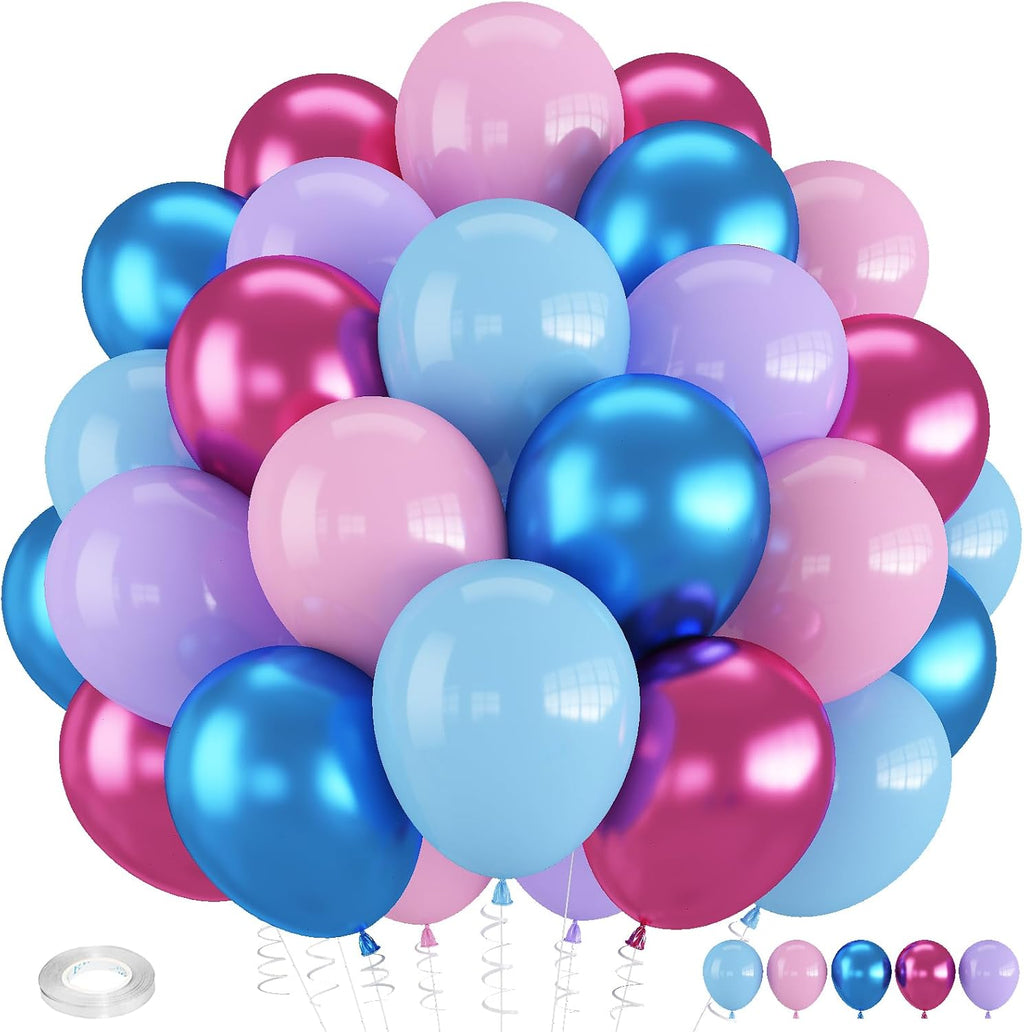 Skiennix 12-Inch Macaron & Metallic Blue Pink Balloons - Perfect for Gender Reveal & Summer Parties