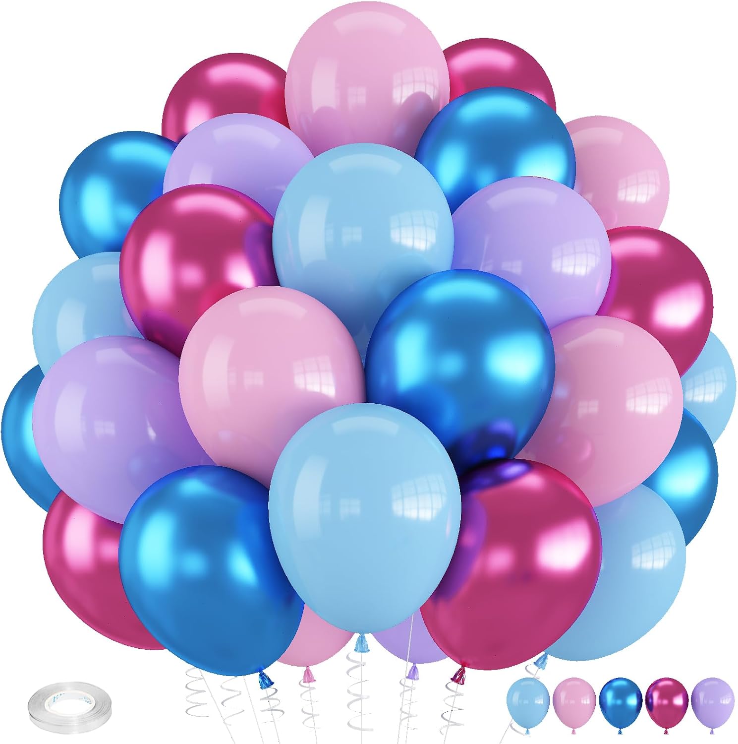 Skiennix 12-Inch Macaron & Metallic Blue Pink Balloons - Perfect for Gender Reveal & Summer Parties