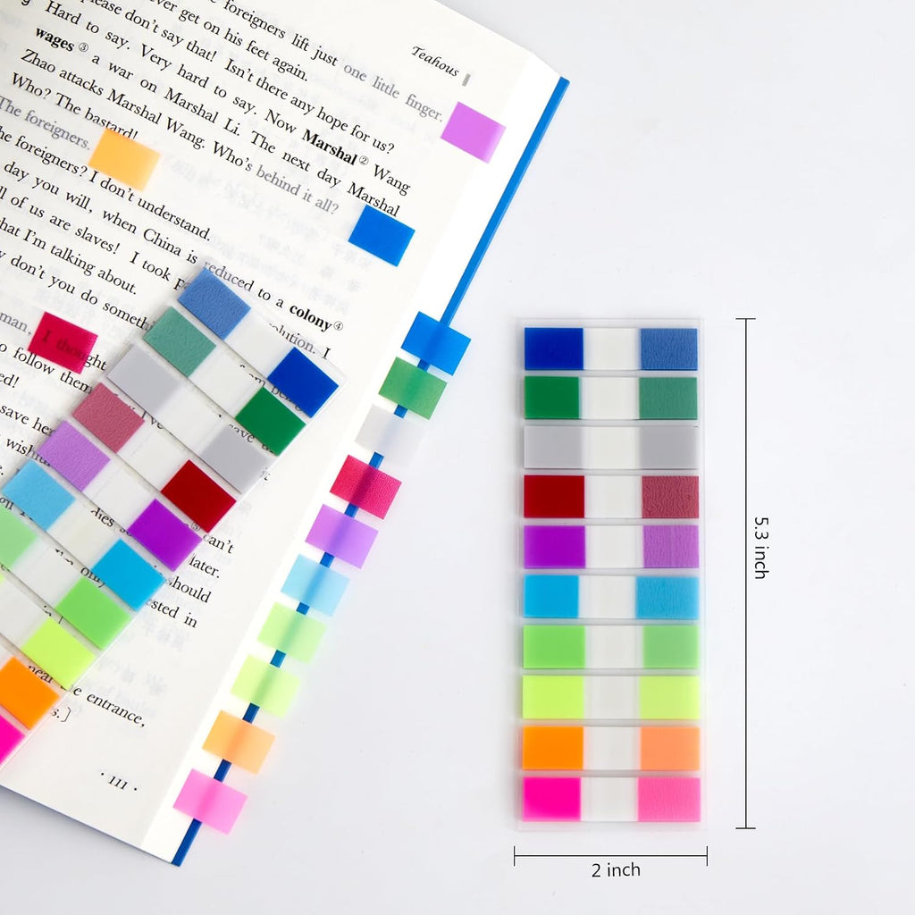 Skiennix Sticky Tabs Notes - 1000 Pcs Transparent Writable Colored Index Tabs | Repositionable File Flags for Office & School