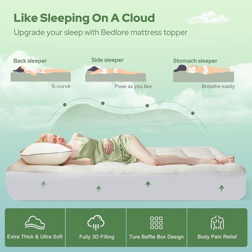 BEDLORE California King Mattress Topper - Soft Bamboo Viscose Pillow Top for Back Pain Relief | Fits 6-18 Inch Mattresses