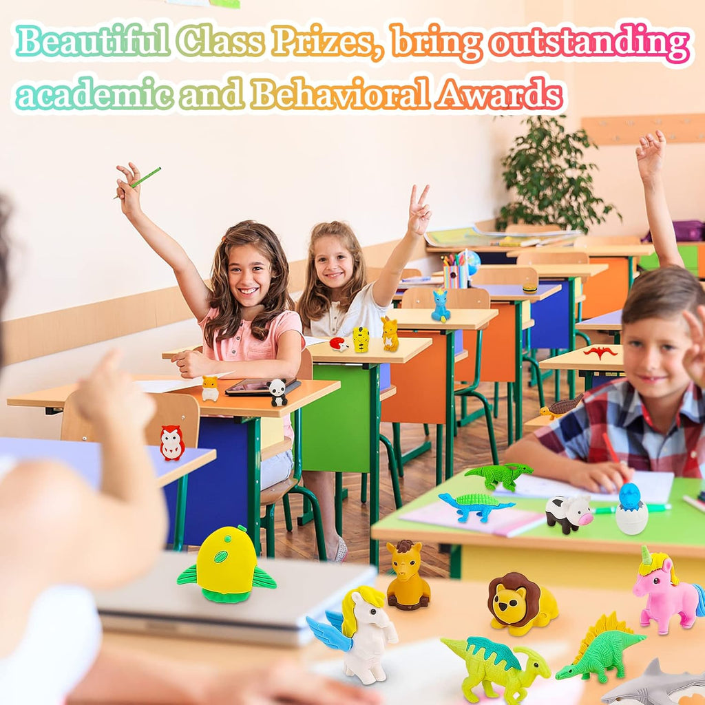 URSKYTOUS 60Pcs Animal Erasers - Fun Desk Pets for Kids | Ideal Classroom Prizes & Party Favors