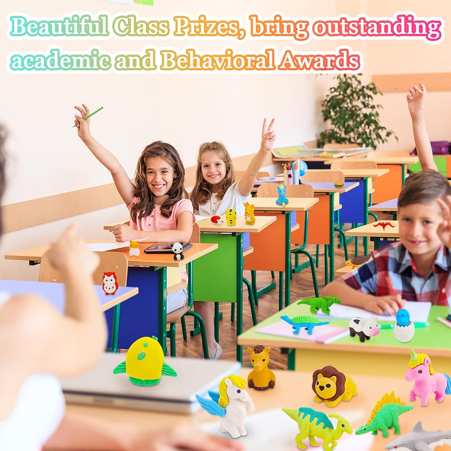 URSKYTOUS 60Pcs Animal Erasers - Fun Desk Pets for Kids | Ideal Classroom Prizes & Party Favors