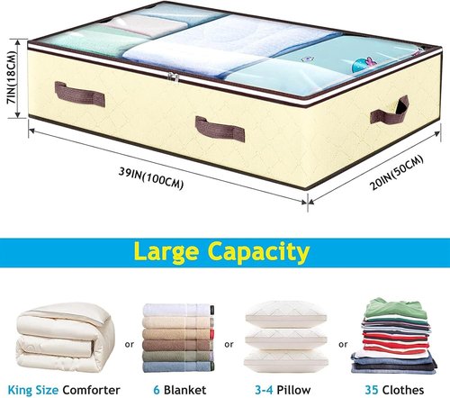 90L Under Bed Storage Containers by [Brand Name] - Foldable Organizers for Blankets, Towels & More | 4 Pack Beige