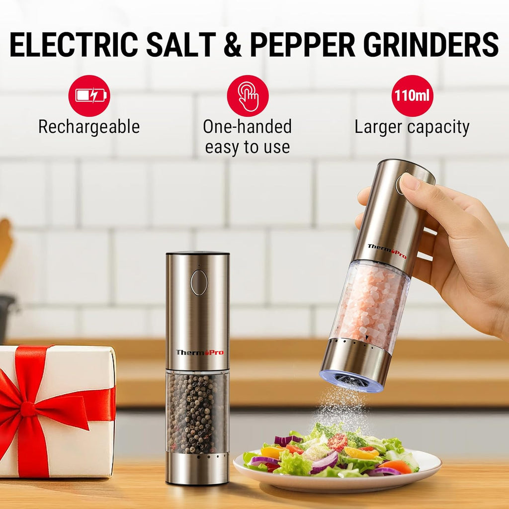 ThermoPro TP19H Digital Meat Thermometer - Ambidextrous Backlit Display for Precise Cooking | Rechargeable Salt and Pepper Grinder Set