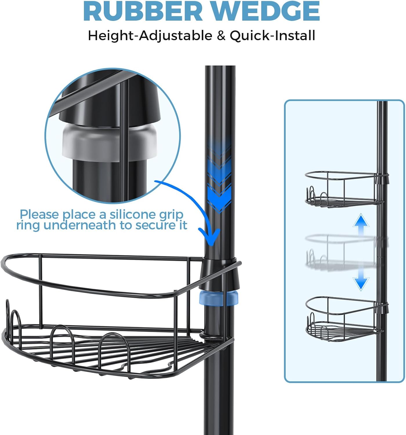 Skiennix Corner Shower Caddy - 4 Tier Adjustable Bathroom Organizer with Hidden Hook & Towel Holder | 63.7-119 Inch, Black
