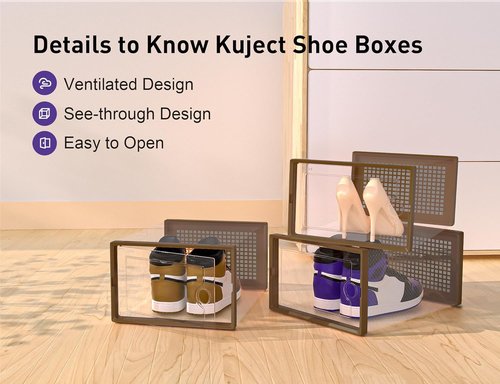 Kuject X-Large Shoe Storage Boxes - 12 Pack Clear Plastic Sneaker Organizers | Stackable Space-Saving Design