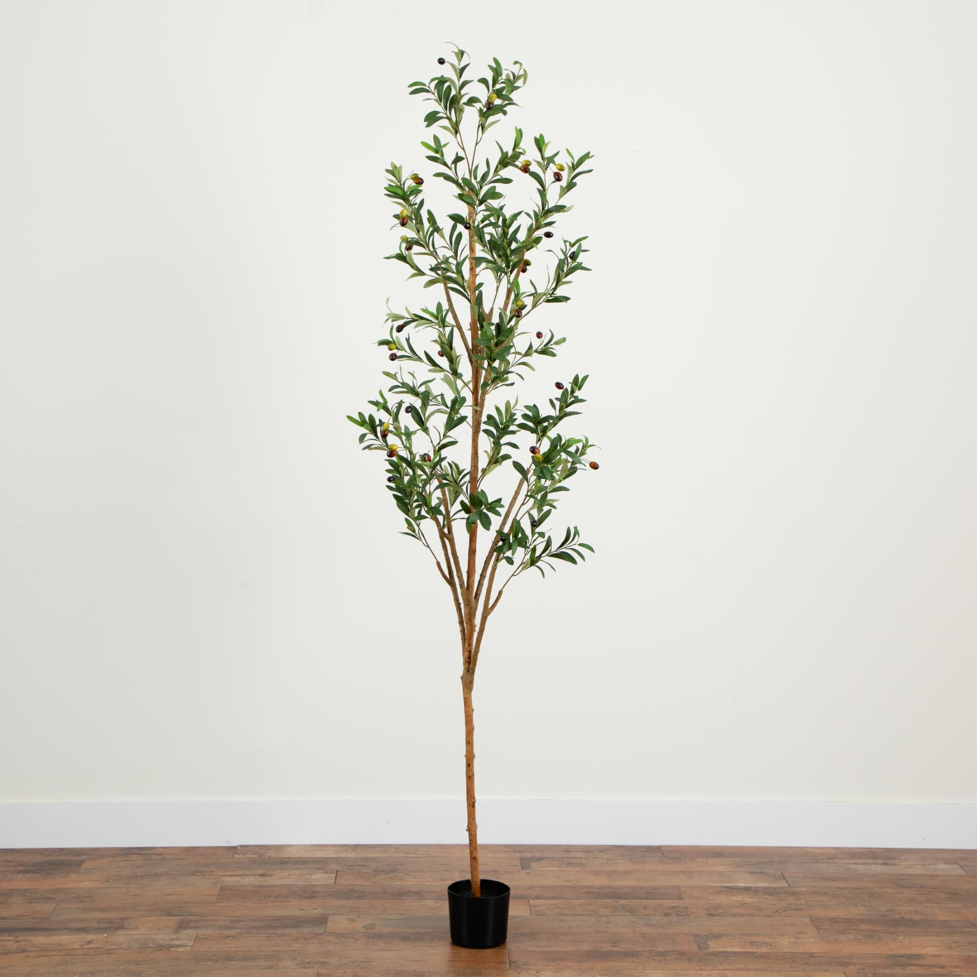 Nearly Natural Olive Tree Artificial Indoor 7FT Tall Silk Faux Olive Tree for Home and Office Decor, Fake Potted Olive Tree with Natural Wood Trunk, Realistic Olive Tree Branches and Lifelike Fruits