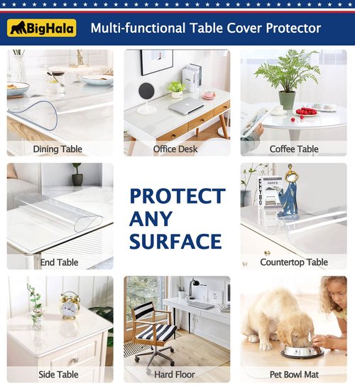 Table Protector Clear Plastic Tablecloth PVC Desk Top Cover Waterproof Wipeable Vinyl Cloths Pad for Rectangle Kitchen Dining Room Tables Living Coffe Table Mat Furniture Topper Protector 40 x 88 inch