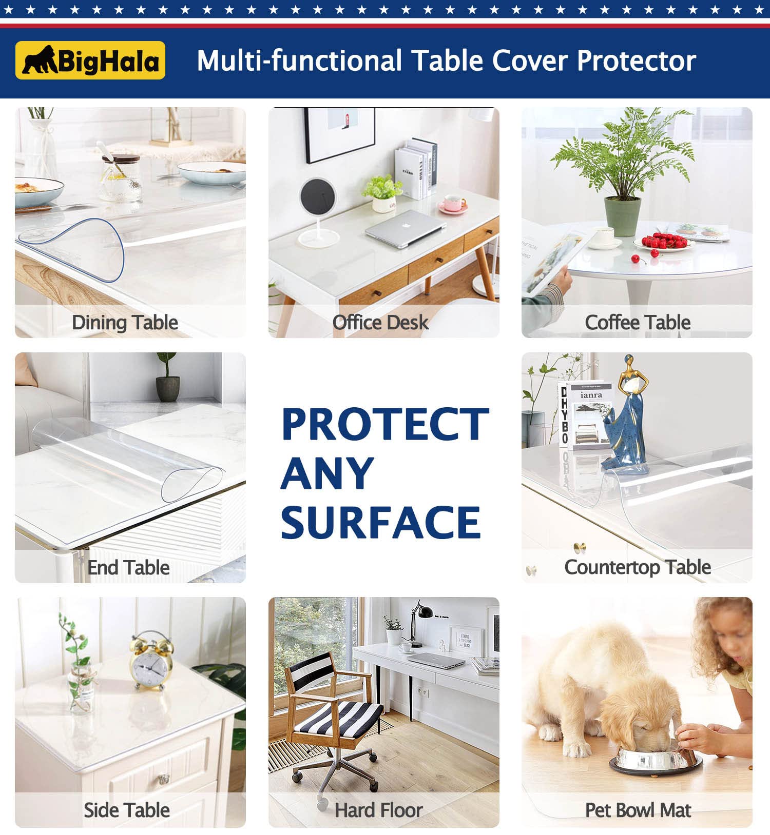 Eco 32 x 72 " Clear Plastic Table Protector Rectangle Thick Wipeable Vinyl Table Cloth Cover Furniture PVC Protective Desktop Liners Waterproof Coffee Dining Tabletop Protection Desk Blotter Mat Pad