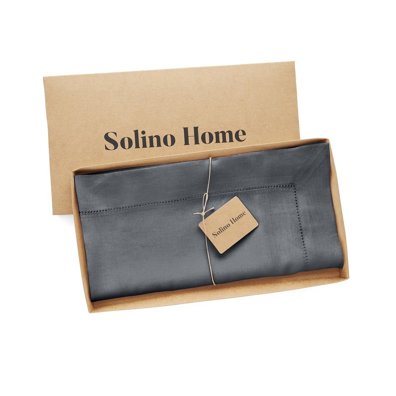 Solino Home Linen Tablecloth 52 x 52 Inch - 100% Pure Linen Charcoal Grey Square Tablecloth - Milan Hemstitch, Machine Washable Table Throw