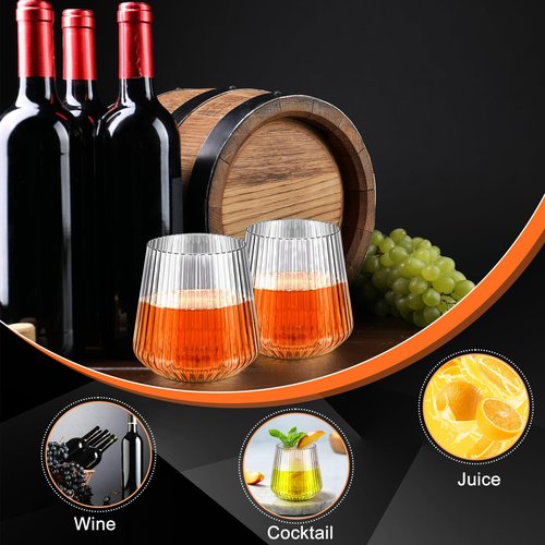 Denylo pro 50 Pcs 14 OZ Plastic Ribbed Wine Glasses Disposable Clear Wine Glasses Recyclable Shatterproof Reusable Plastic Cups for Party Home Bars Wedding Tasting Favors