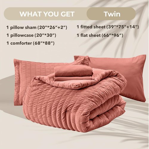 HYMOKEGE Twin Comforter Set - Luxury Seersucker 5-Piece Bedding Set for All Seasons | Includes Comforter, Sheets, Pillowcase & Sham