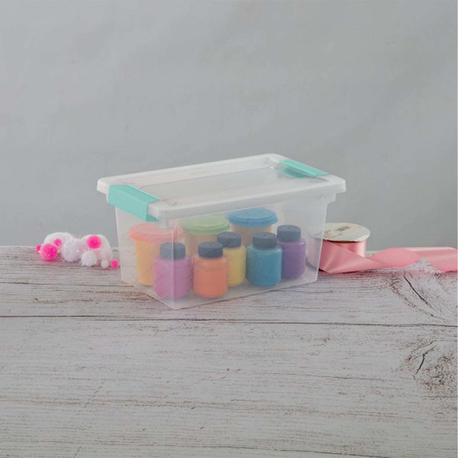 Sterilite Medium Clip Box - Stackable Storage Bin with Latching Lid for Organizing Crafts & Office Supplies - Clear