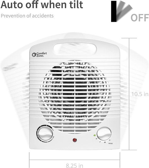 Comfort Zone Personal Space Heater - Energy Efficient 1500W Electric Heater with Adjustable Thermostat & 3 Heat Settings | Portable with Safety Features for Home & Office
