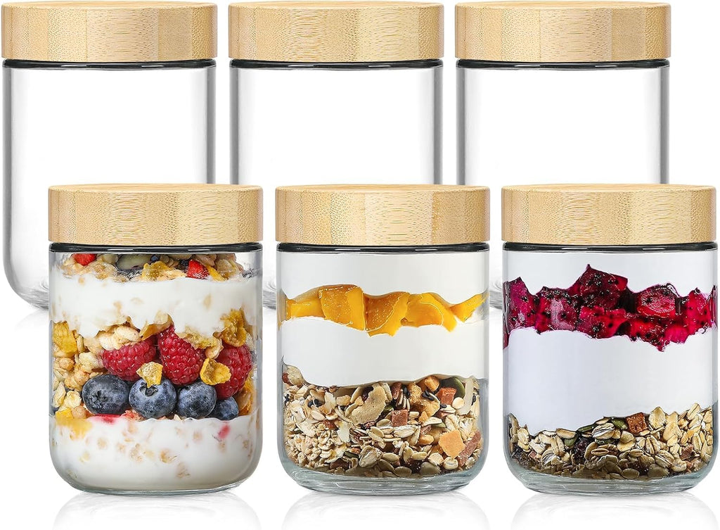 NETANY 16oz Glass Jars - Airtight Lids for Overnight Oats & Food Storage | 6-Pack Wide Mouth Containers