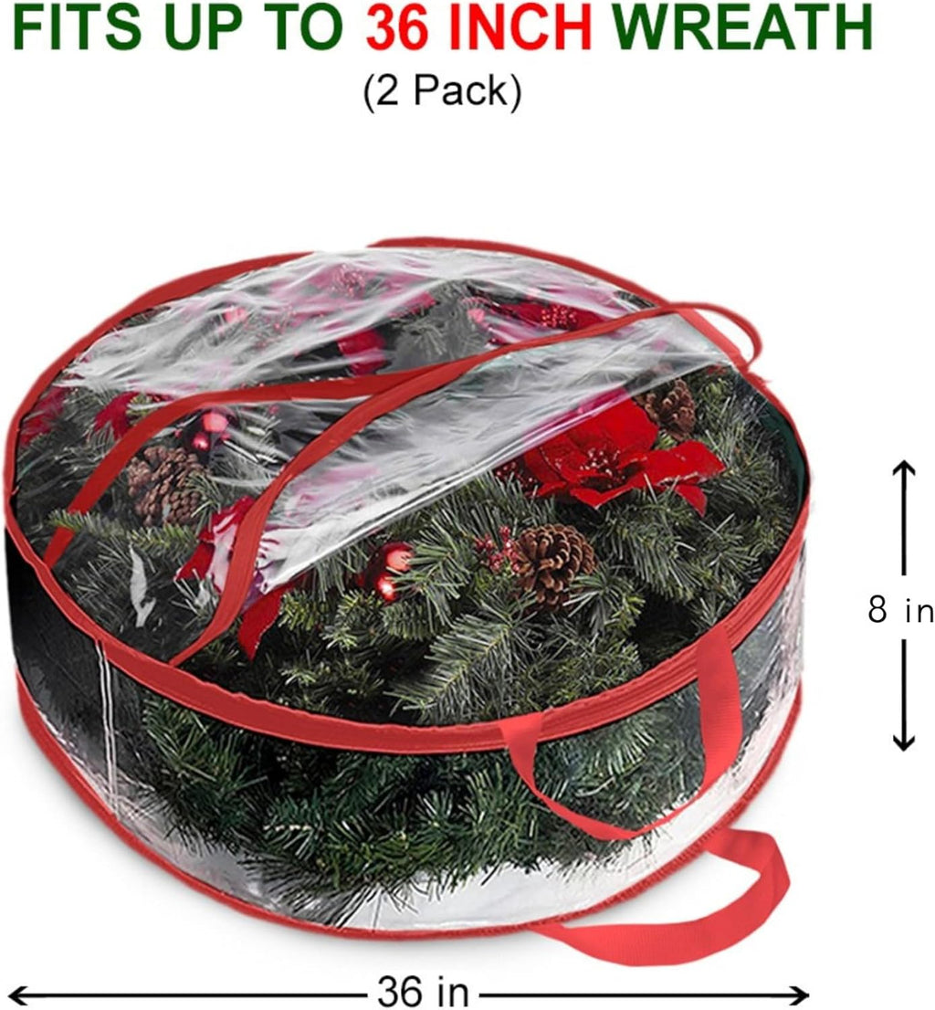 ProPik Christmas Wreath Storage Bag - Waterproof 36" Clear PVC Container | 2 Pack for Holiday Decor