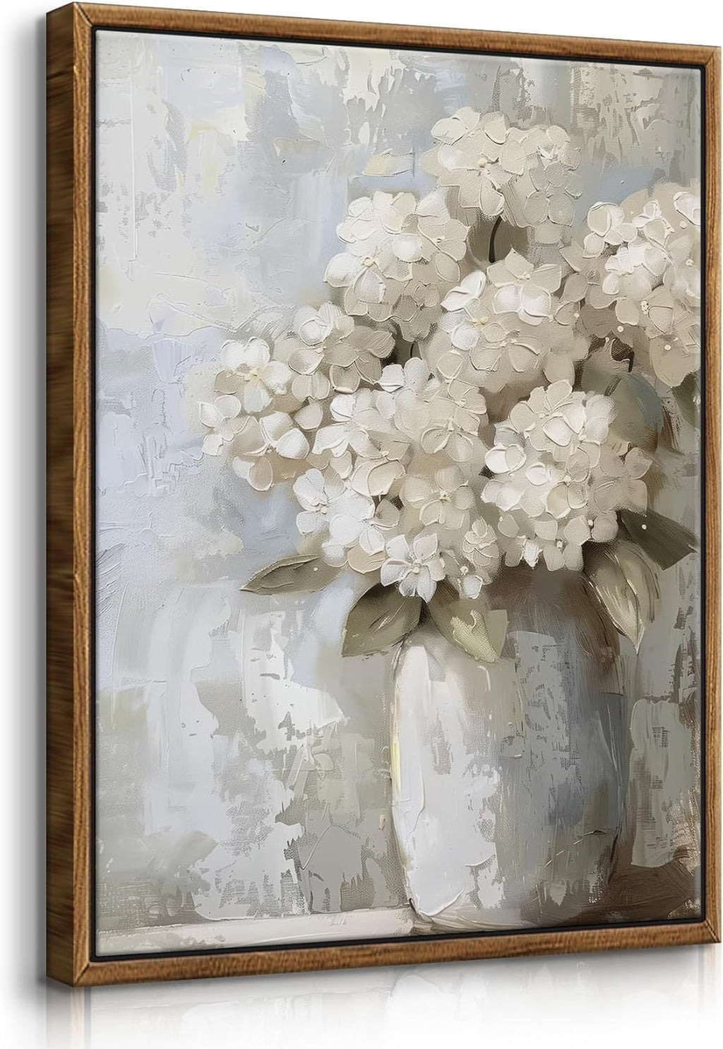 QWETTY666 Framed White Hydrangea Wall Art - Vintage Floral Canvas Print for Bathroom | 16x24in Ready to Hang