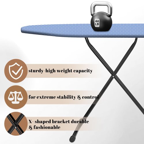 Deegureet Ironing Board, Compact and Space Saver,Size 43 x 13 Ironing Board with Extra Thick Heavy Duty Padded, Stable Structure,Easy to Fold Blue