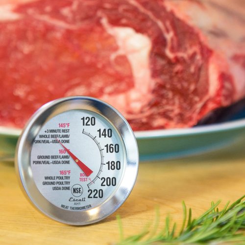 Escali AH1 Stainless Steel Meat Thermometer - Oven Safe 2.5-Inch Dial with Temperature Labels for Beef, Poultry, Pork & Veal