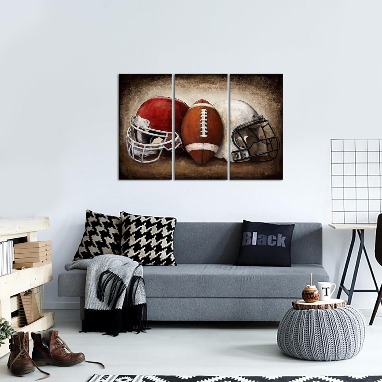 Sechars Football Canvas Wall Art - Vintage American Football Prints for Boys' Bedroom | 16"x32" Set of 3