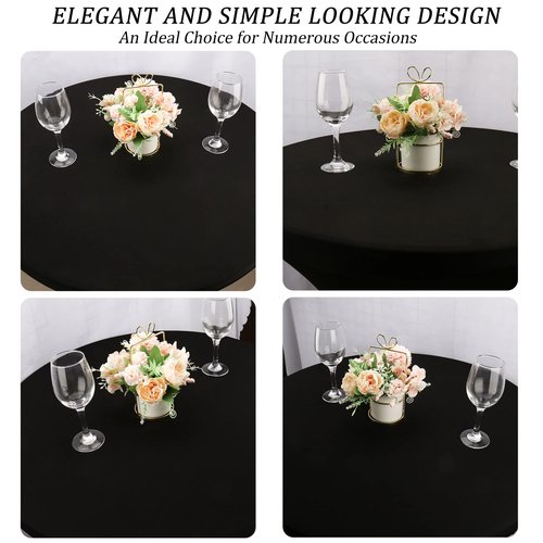 Fivenl 4 Pack 5FT Round Spandex Tablecloth, 60 Inch Black, Stretchable Table Cover, Washable and Wrinkle Resistant, Fitted Round Table for Wedding, Banquet, Birthday, Party, Restaurant