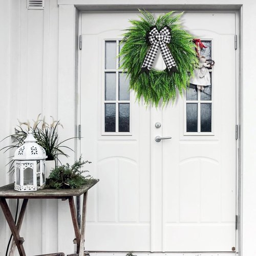 Boston Fern Leaf Wreath by [Brand Name] - 22" Spring/Summer Greenery for Front Door & Home Decor