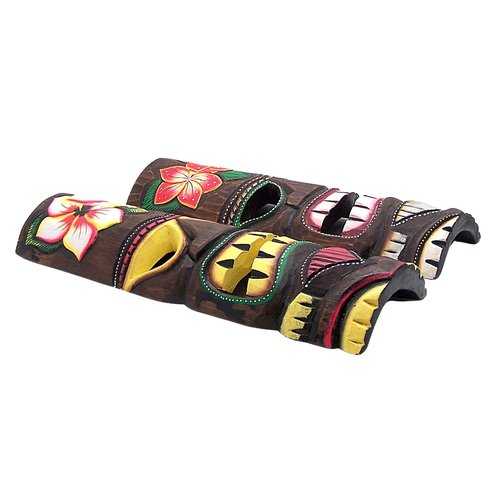 Wowser Hand Crafted Hawaiian Style Floral Tiki Masks, Wall Décor, Set of 2 Assorted Designs, Approximately19 Inches
