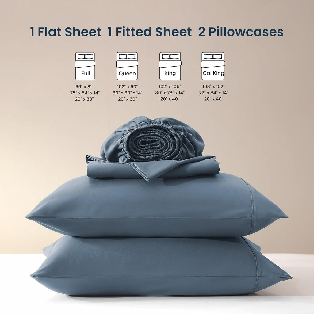 Sleep Zone Queen Sheet Set - Soft, Breathable & Cooling 4-Piece Bed Sheets | Deep Pocket 16" (Flint Blue)