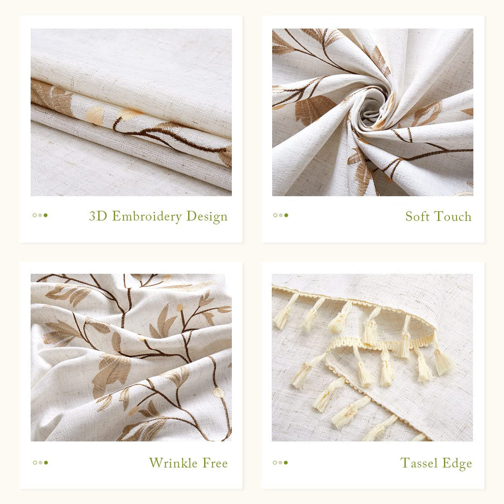 QIANQUHUI Embroidered Tablecloth Rustic Farmhouse Kitchen Table Cloth, Dust Proof Spillproof Soil Resistant Cotton Linen Rectangle Table Cloth (N-Beige, 55x70 inch)