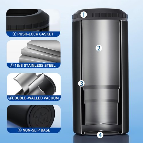 3 in 1 Slim Can Cooler for 12 OZ Skinny Can, Regular Can & Beer Bottle - Keep Cold for 6 Hours - Double Walled Insulated Stainless Steel Vacuum Beverage Can Insulator (Matte Black)