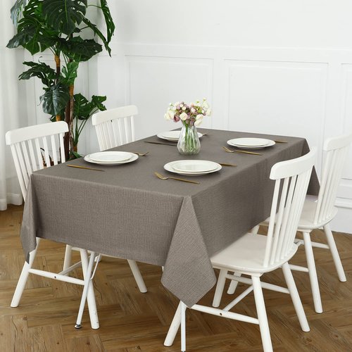 Romanstile 100% Waterproof PVC Tablecloth, Rectangle Oil Spill Proof Stain Resistant Vinyl Table Cloth, Wipe Clean Plastic Table Covers for Kitchen/Dining/Parties - 60 x 120 Inch, Brown