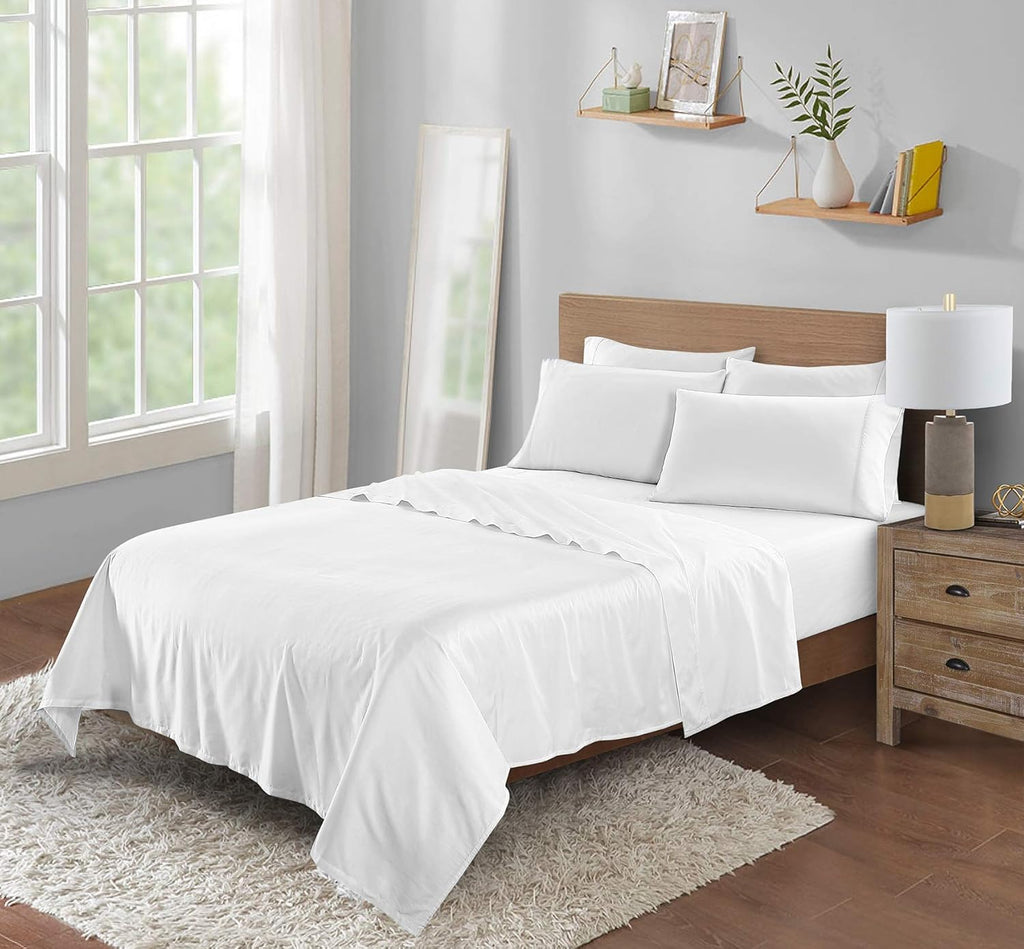 Skiennix Viscose Sheet Set - Luxuriously Soft 100% Rayon Bamboo | King Size, 4-Piece with Deep Pockets - White