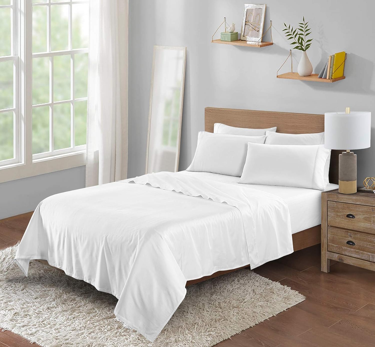 Skiennix Viscose Sheet Set - Luxuriously Soft 100% Rayon Bamboo | King Size, 4-Piece with Deep Pockets - White