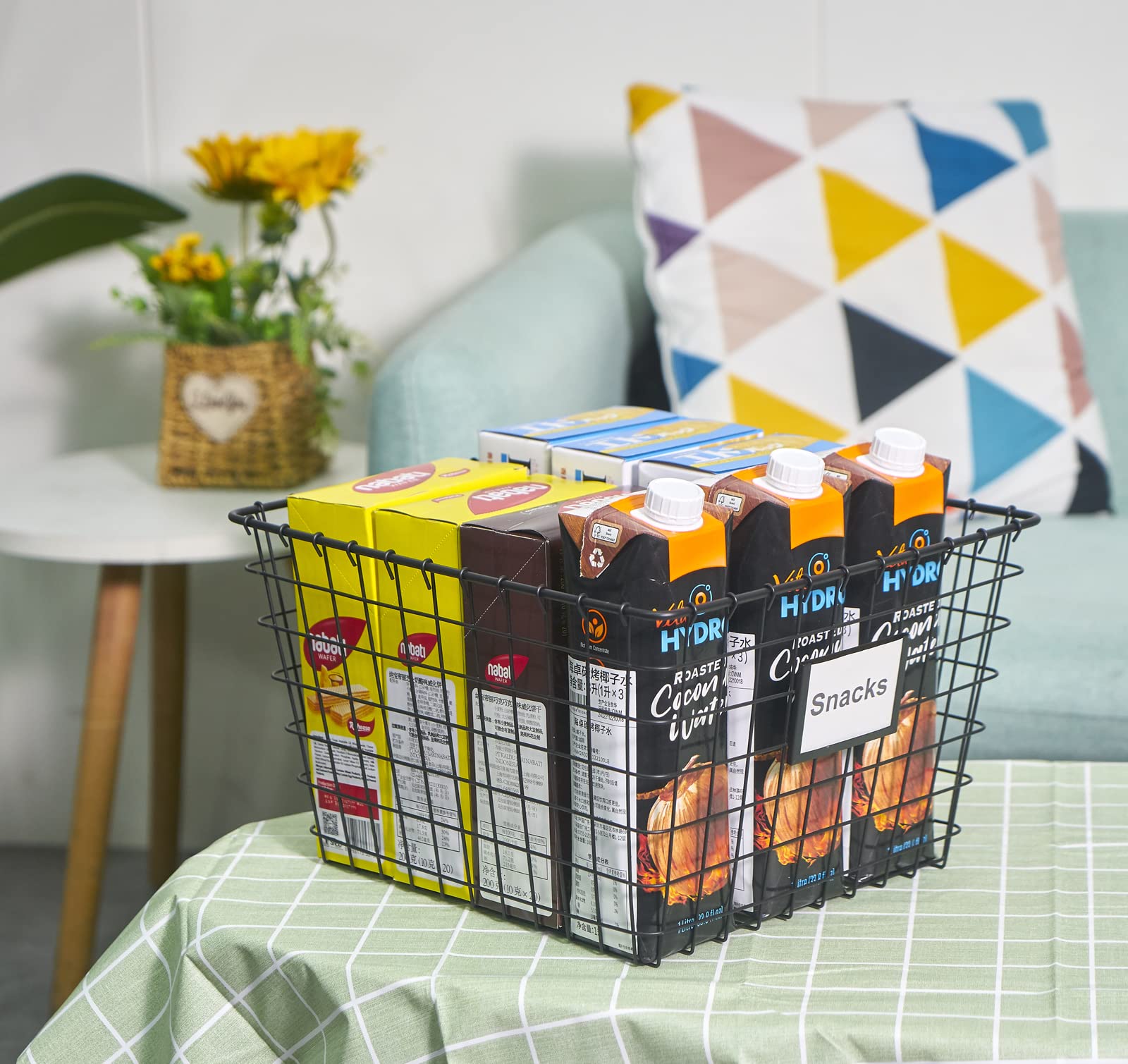 JUNCHU CHERRY 4 Pack【Extra Large】 Wire Handmade Storage Basket for Organizing Household Goods,Pantry Organization,Bathroom countertop,Laundry,Wardrobe Storage Basket,Rose Gold