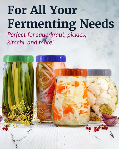 Elementi Glass Fermentation Weight Set of 4 - Easy Grip Fermenting Weights, Perfect Fit for Wide Mouth Mason Jars, Durable Soda-Lime Glass for Sauerkraut, Kimchi & More - Pickling & Canning Weights