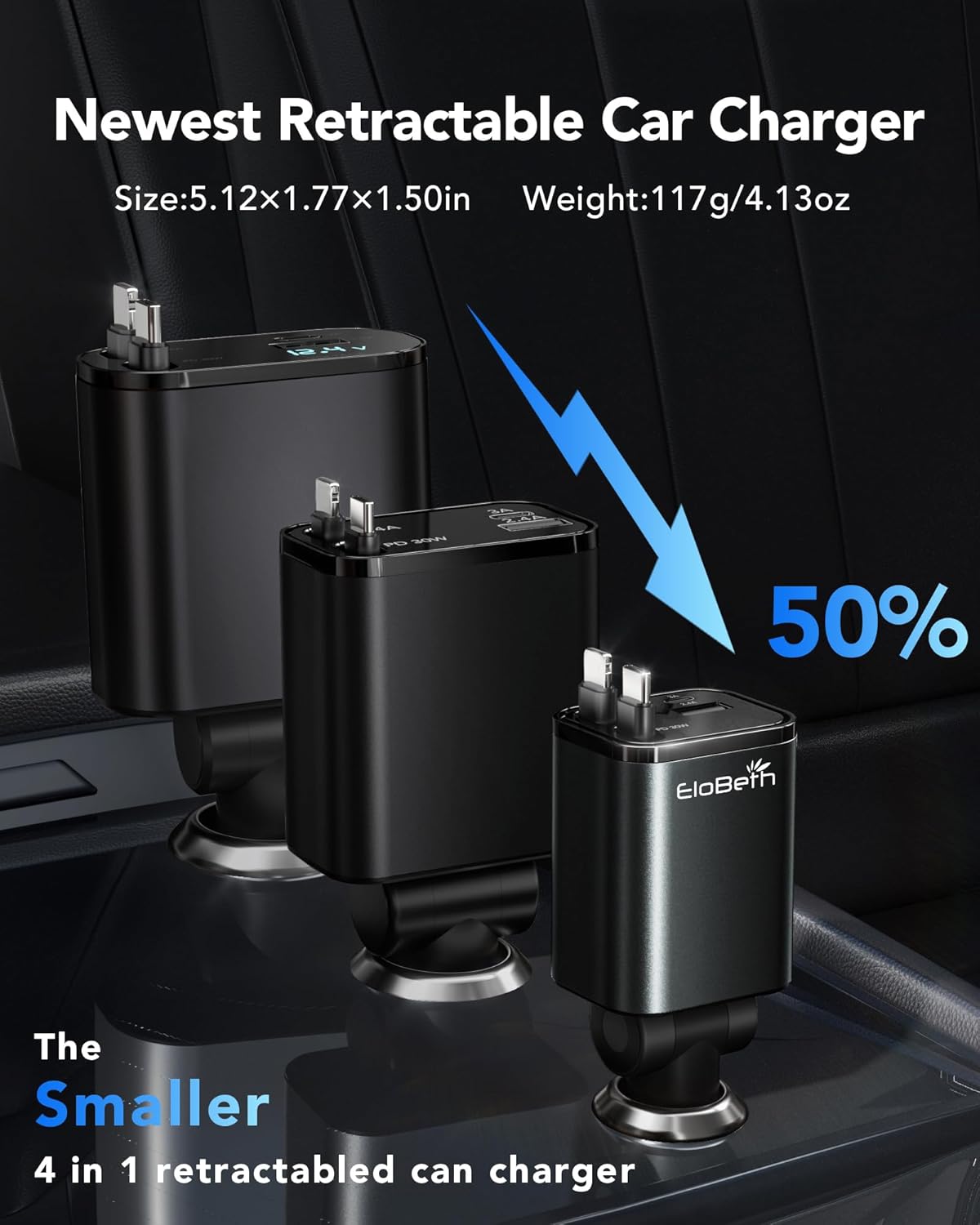 Skiennix Retractable Car Charger - 69W USB-C Fast Charging for iPhone 17/16/15/14 & Galaxy | Road Trip Essential