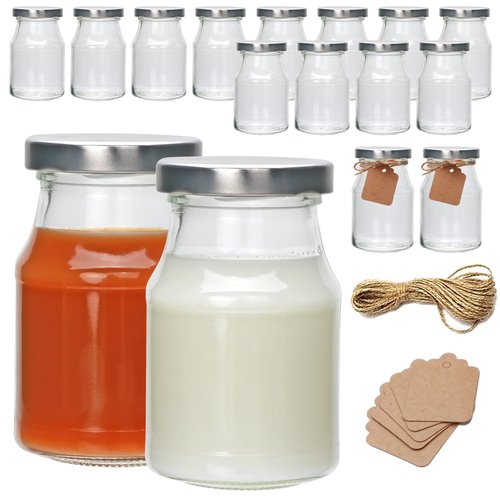 Woaiwo-q 16Pack 6oz Glass Jars,Clear Milk Jars with Silver Lids, Ideal for Jam, Honey, Wedding & Shower Favors