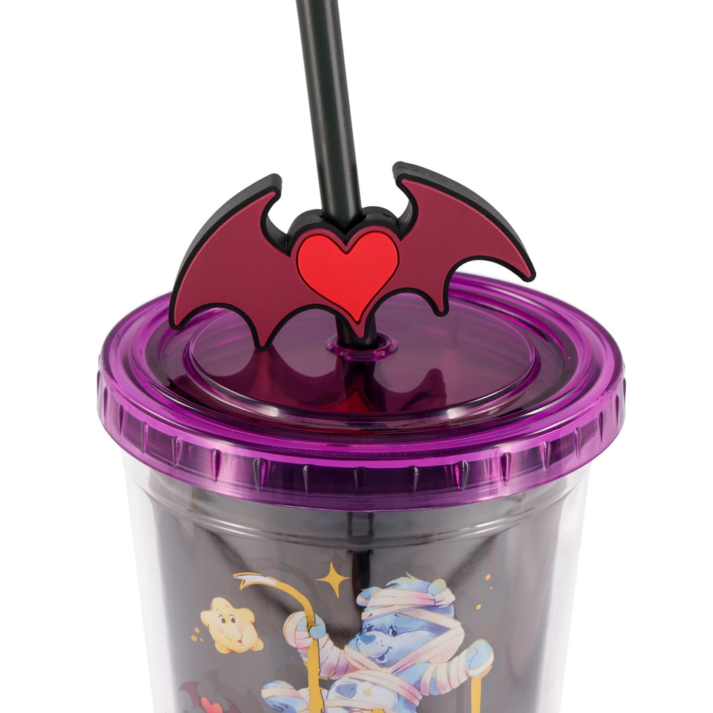 Silver Buffalo Care Bears x Universal Monsters Carnival Cup With Leak-Resistant Lid and Straw Topper | Holds 24 Ounces
