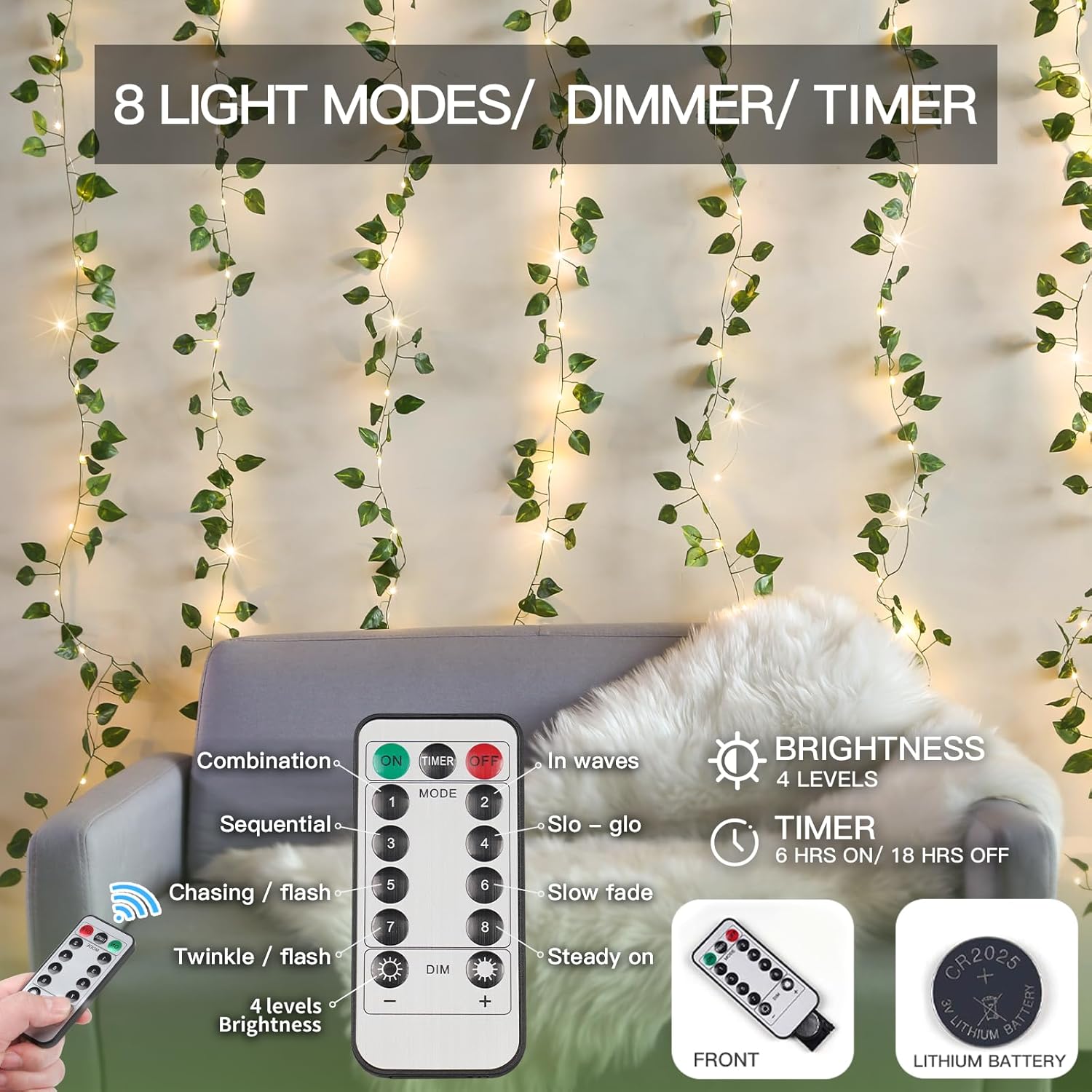 Suddus Vines with Lights - 200 LED Fairy String Lights with Remote | 6.5ft x 6.5ft for Indoor/Outdoor Decor