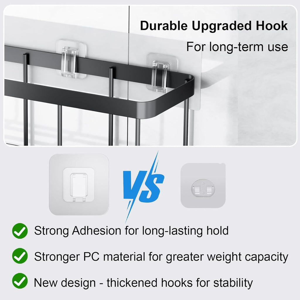 Skiennix Shower Caddy Adhesive Hooks - Strong Waterproof No-Drill Design | 10 Pack (Triple 6pcs + Single 4pcs)