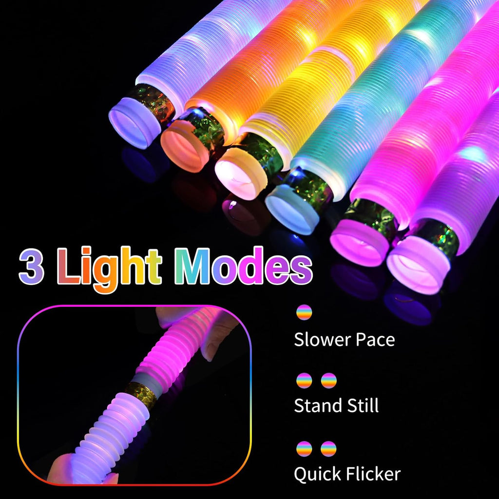 Skiennix Glow Sticks Fidget Pop Tubes - 6 Pack Glow in The Dark Sensory Toys for Kids | Perfect Party Favors