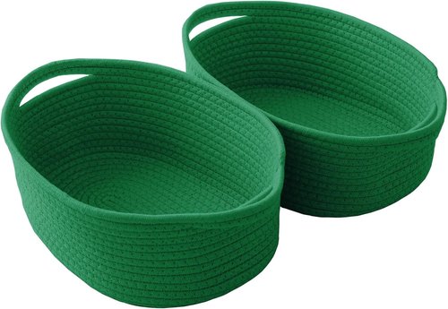 JMvicyroam Woven Storage Baskets - Small Rope Bins with Handles for Organizing Shelves | Green, 2-Pack