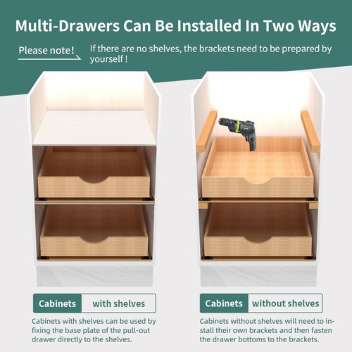 SITOO Pull Out Drawers for Kitchen Cabinets, Pull Out Cabinet Organizer, Fully Assembled Wood Cabinet Pull Out Drawer, Fast and Easy DIY Installation, 14”W x 21”D