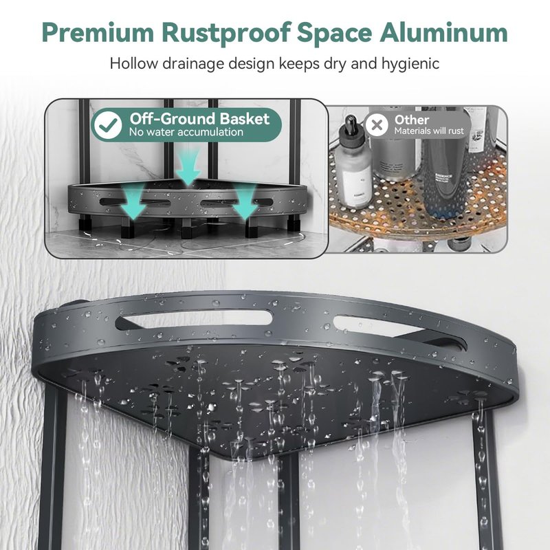 Binecer Corner Shower Caddy Stand, 4 Tier Standing Shower Organizer with Soap Holder, Rustproof Shower Shelves for Bathroom Shampoo Storage, Grey