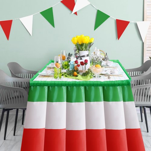 Peryiter 2 Pack Italian Table Skirt Red Green White Table Skirting Mexico Themed Party Decorations for Italian Party Mexican Independence Day Birthday