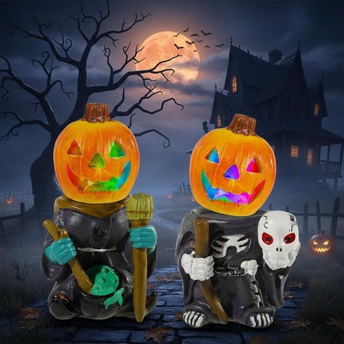 Exasinine Halloween Figurines - 5.5" Resin Jack O' Lantern Ornaments for Spooky Indoor Décor