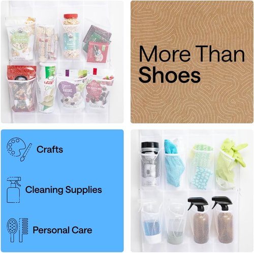GORILLA GRIP Over The Door Shoe Organizer - 35 Large Breathable Mesh Pockets | Space-Saving Hanging Storage, 68.5H x 24.5W, White