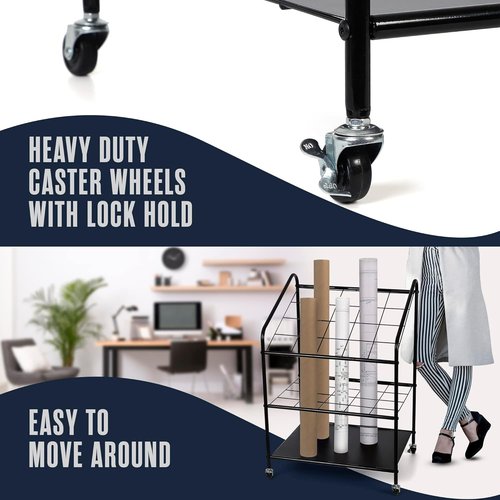 Houseables Blueprint Holder - 20 Slot Architect Storage Cart on Wheels | Durable Print Organizer